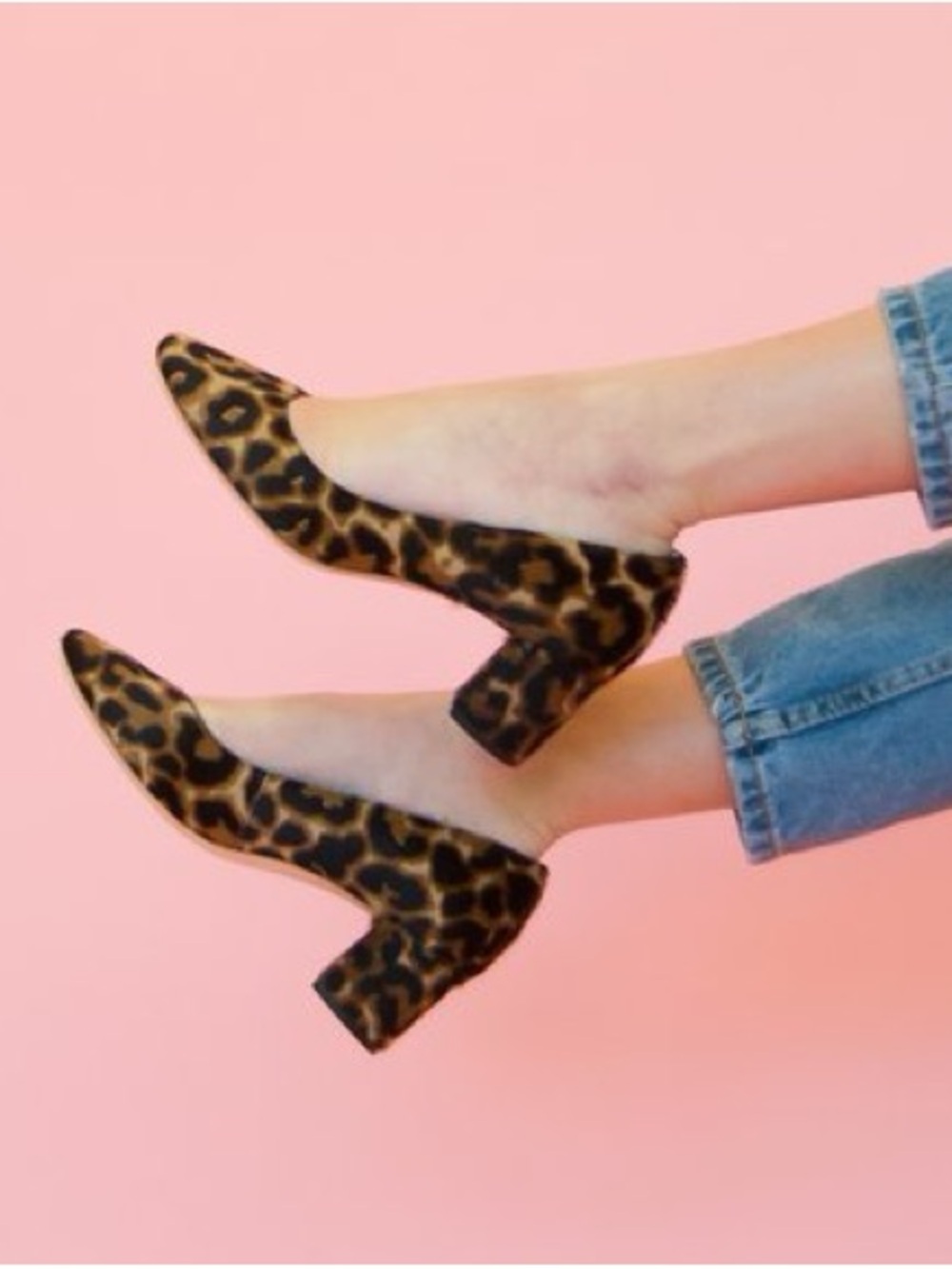 Loeffler Randall Jane Leopard Calf Hair Mid Block Heel Pumps Shoes- Size 9